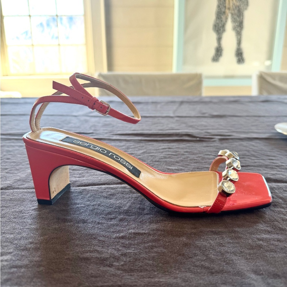 Sergio Rossi Red Heeled Sandals with Embellishments